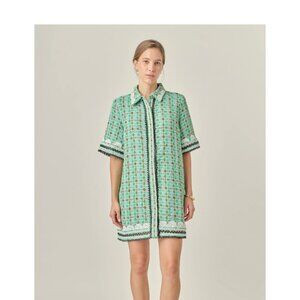 NEW! English Factory Boucle Mini Shirt Dress Duster With Ric Rac Trim